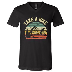 Take A Hike Retro Hiker Outdoors Camping Nature Hiking V-Neck T-Shirt