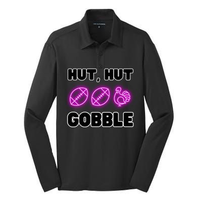 Thanksgiving Autumn Hut Hut Gobble Turkey Football Funny Gift Silk Touch Performance Long Sleeve Polo