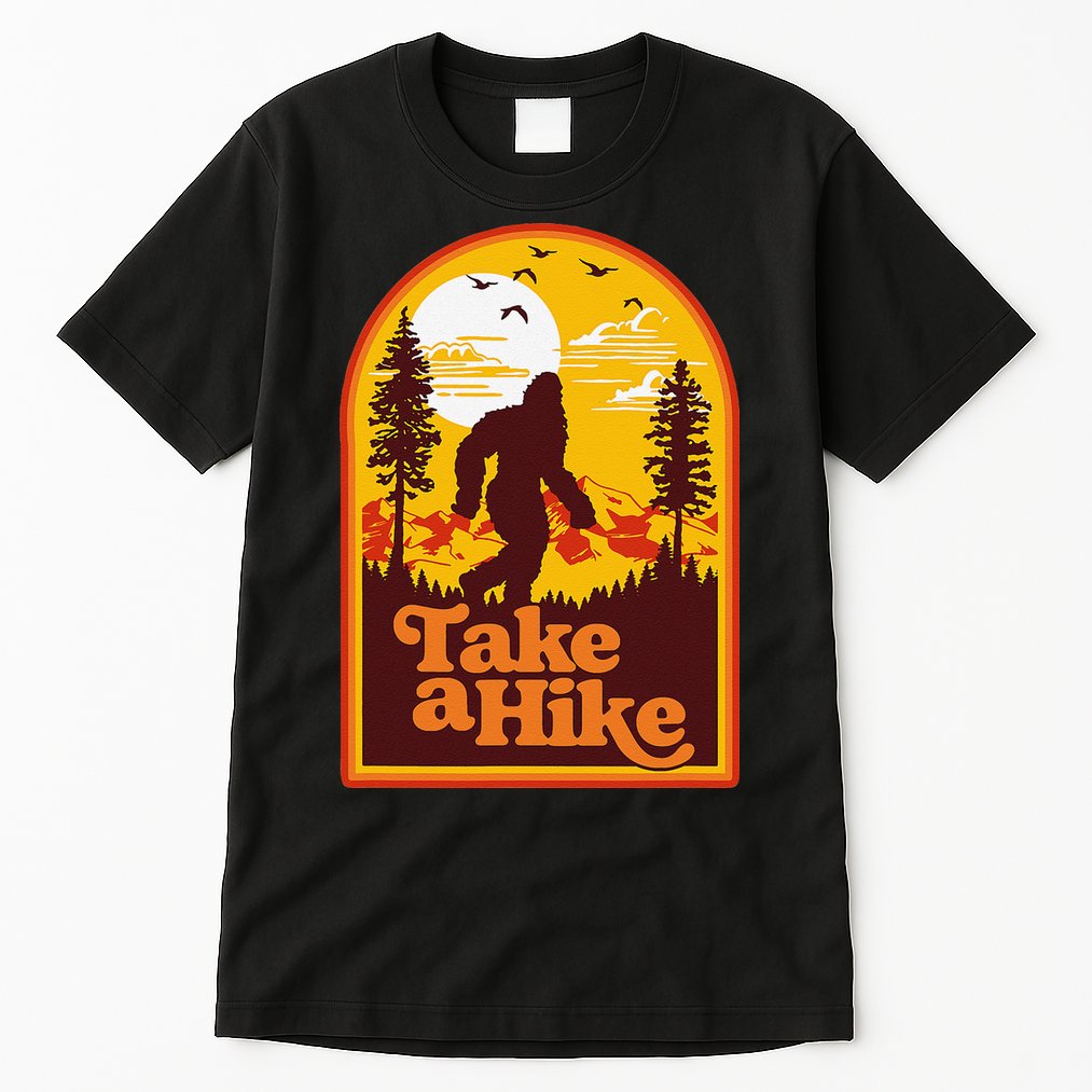 Take A Hike Bigfoot Earth Day Retro Sasquatch Hiking Camping Tall T-Shirt