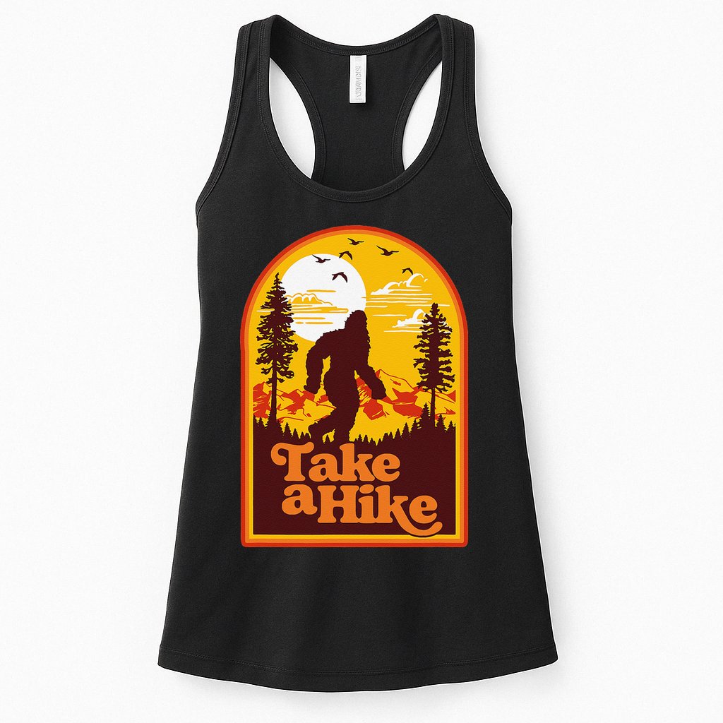 Take A Hike Bigfoot Earth Day Retro Sasquatch Hiking Camping Womens Tank Top