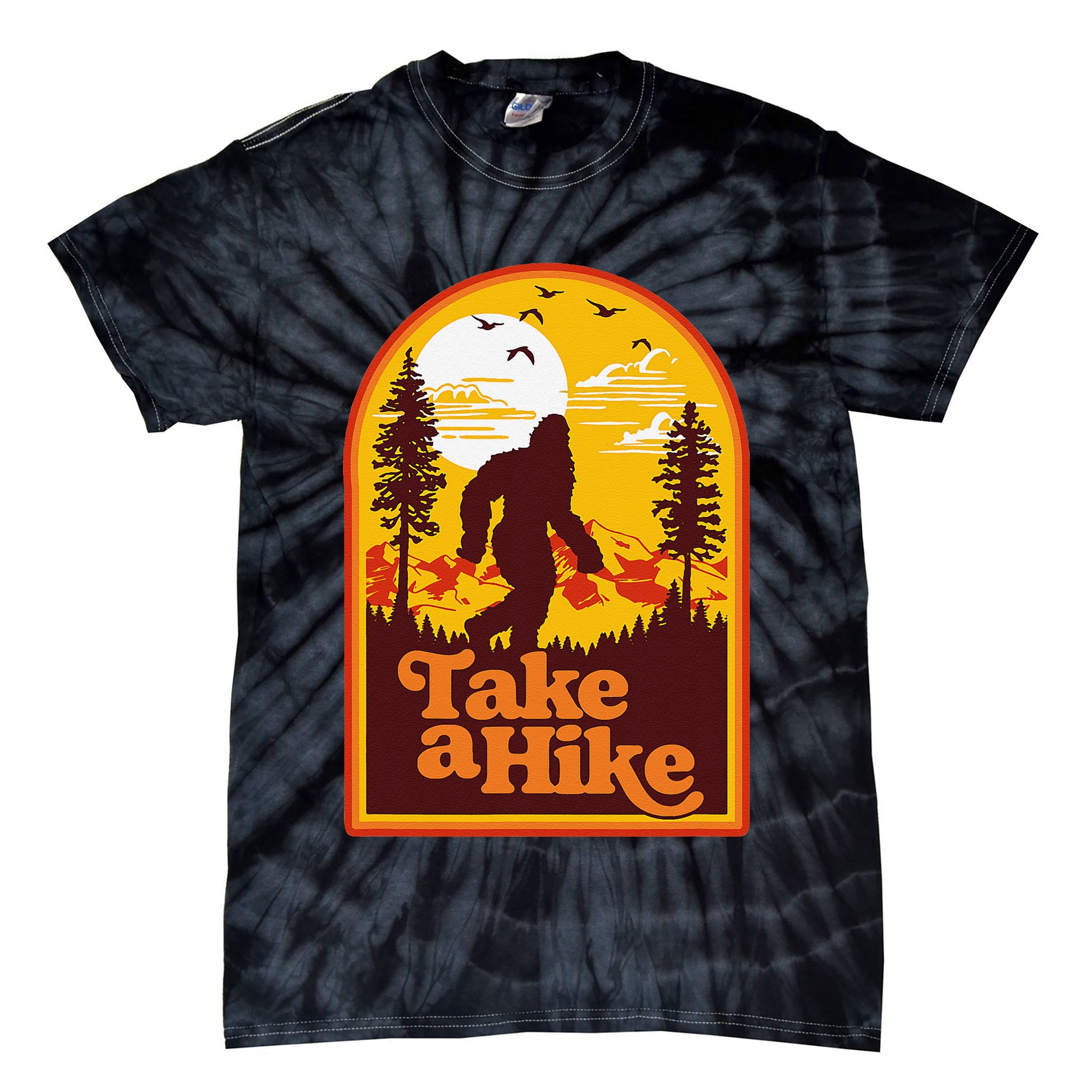Take A Hike Bigfoot Earth Day Retro Sasquatch Hiking Camping Tie-Dye T-Shirt