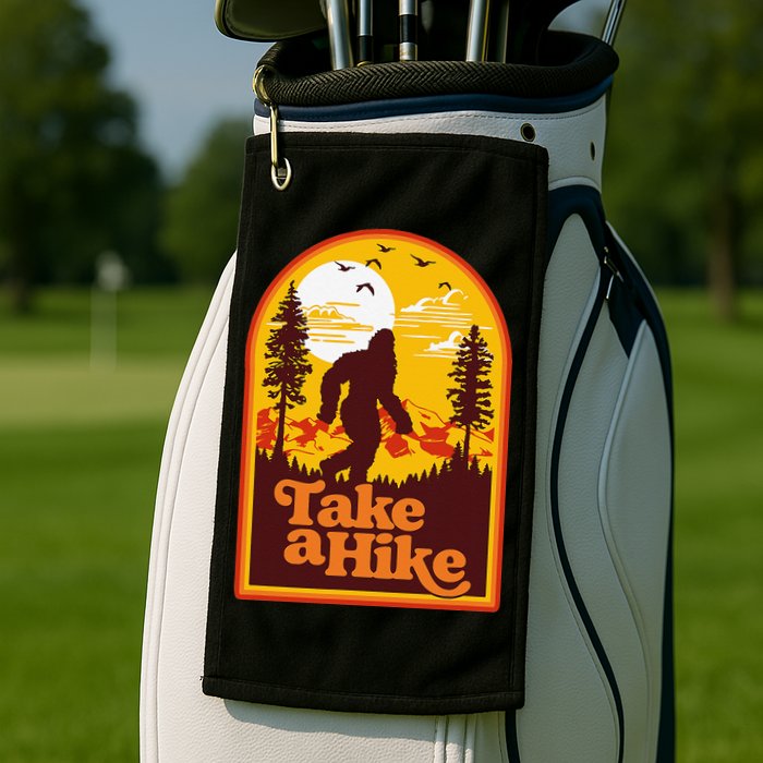 Take A Hike Bigfoot Earth Day Retro Sasquatch Hiking Camping Golf Towel