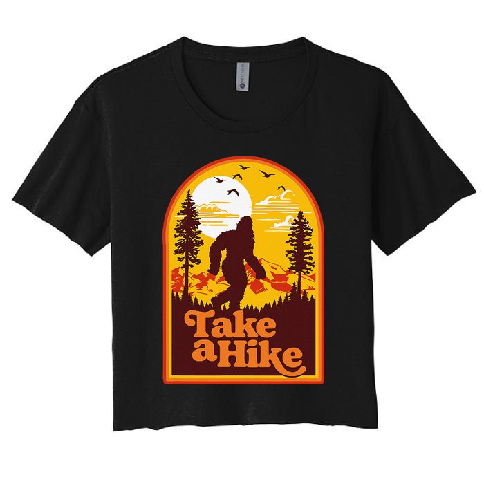 Take A Hike Bigfoot Earth Day Retro Sasquatch Hiking Camping Women's Crop Top Tee