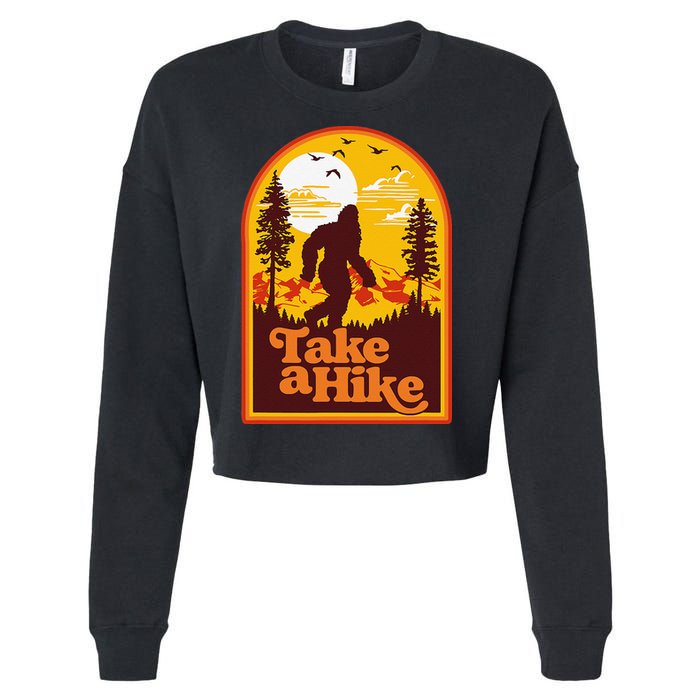 Take A Hike Bigfoot Earth Day Retro Sasquatch Hiking Camping Cropped Pullover Crew