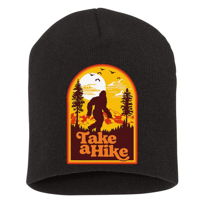 Take A Hike Bigfoot Earth Day Retro Sasquatch Hiking Camping Short Acrylic Beanie