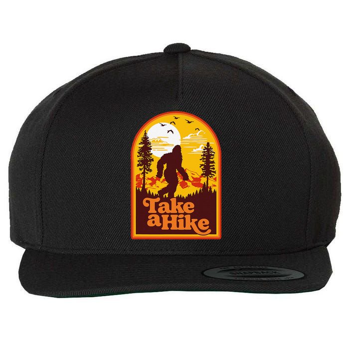 Take A Hike Bigfoot Earth Day Retro Sasquatch Hiking Camping Wool Snapback Cap