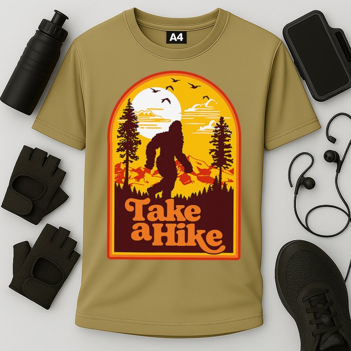 Take A Hike Bigfoot Earth Day Retro Sasquatch Hiking Camping Cooling Performance Crew T-Shirt