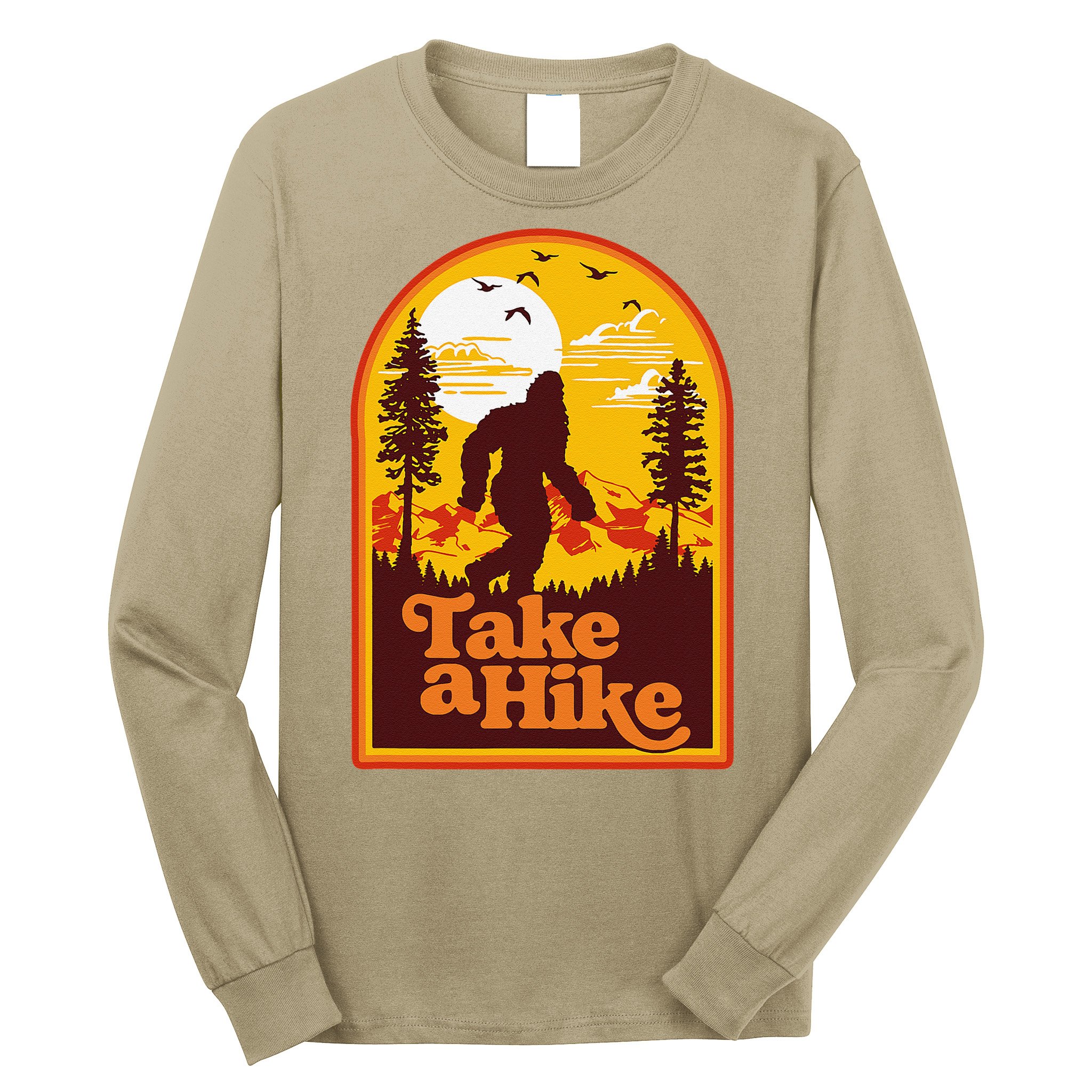 Take A Hike Bigfoot Earth Day Retro Sasquatch Hiking Camping Long Sleeve Shirt