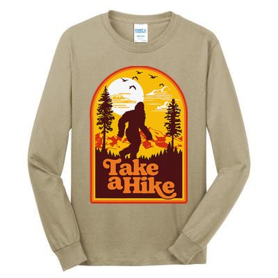 Take A Hike Bigfoot Earth Day Retro Sasquatch Hiking Camping Tall Long Sleeve T-Shirt
