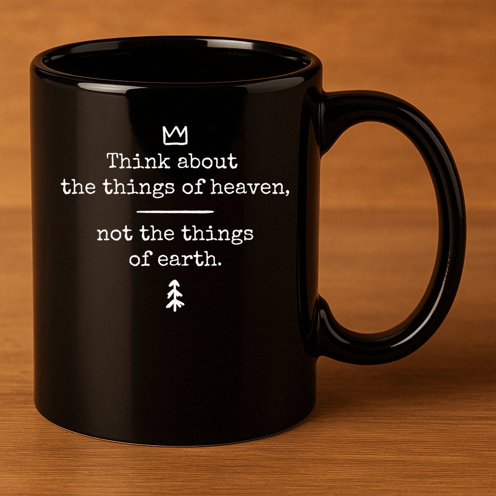 Think About Heaven Bible Quote 11oz C Handle Ceramic Mug