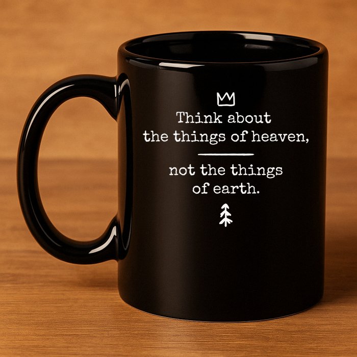 Think About Heaven Bible Quote 11oz C Handle Ceramic Mug