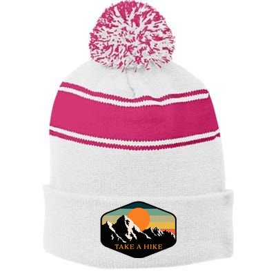 Take A Hike Retro Vintage Outdoor Hiking Stripe Pom Pom Beanie