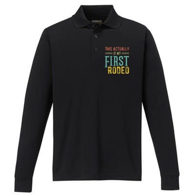 This Actually Is My First Rodeo Country Life Vintage Western Performance Long Sleeve Polo