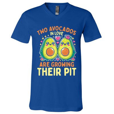 Two Avocados In Love Are Growing Avocado Pregnancy Gift V-Neck T-Shirt
