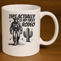 This Actually Is My First Rodeo Funny Bigfoot Cowboy Western 11oz C Handle Ceramic Mug