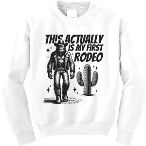 This Actually Is My First Rodeo Funny Bigfoot Cowboy Western Kids Sweatshirt