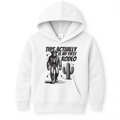 This Actually Is My First Rodeo Funny Bigfoot Cowboy Western Kids Hoodie