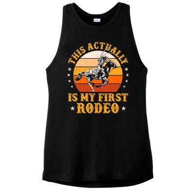 That Actually Is My First Rodeo Vintage Retro Country Life Cowboy Ladies PosiCharge Tri-Blend Wicking Tank