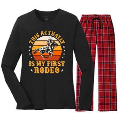 That Actually Is My First Rodeo Vintage Retro Country Life Cowboy Women's Long Sleeve Flannel Pajama Set 