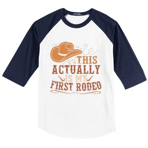 This Actually Is My First Rodeo Cowgirl Bronco Bucking Baseball Sleeve Shirt