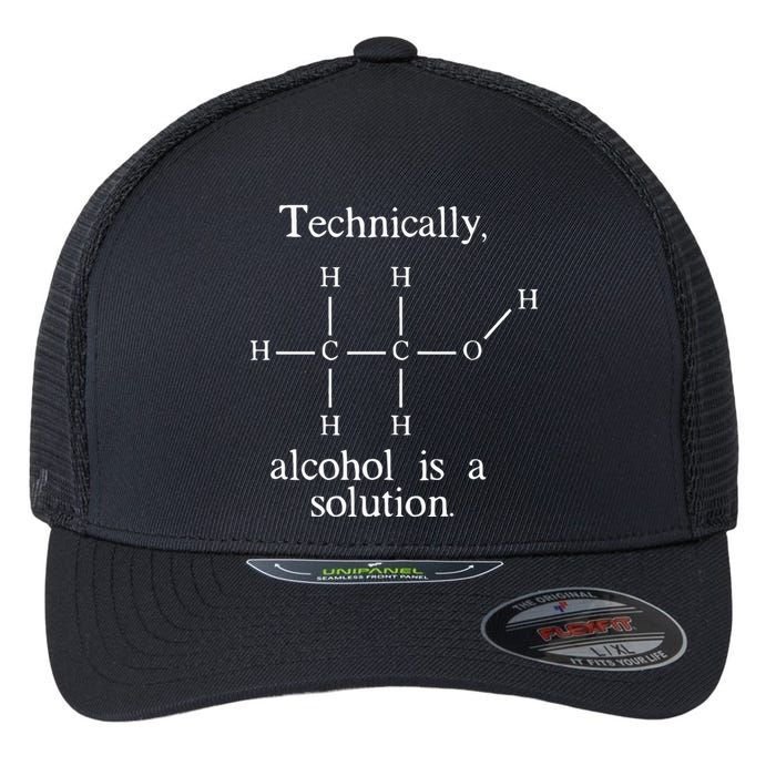 Technically Alcohol is a Solution Funny Nerd Beer Chemistry Flexfit Unipanel Trucker Cap