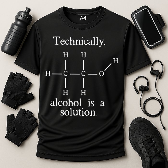 Technically Alcohol is a Solution Funny Nerd Beer Chemistry Cooling Performance Crew T-Shirt