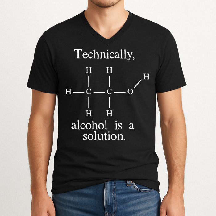 Technically Alcohol is a Solution Funny Nerd Beer Chemistry V-Neck T-Shirt