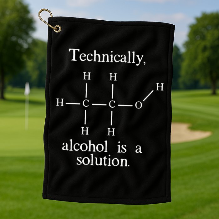 Technically Alcohol is a Solution Funny Nerd Beer Chemistry Golf Towel