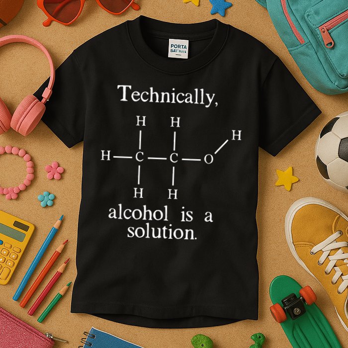 Technically Alcohol is a Solution Funny Nerd Beer Chemistry Kids T-Shirt