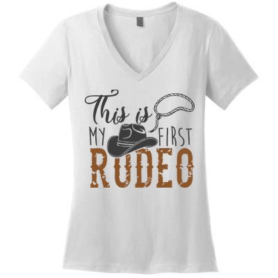 This Actually Is My First Rodeo Funny Cowboy Cowgirl Women's V-Neck T-Shirt
