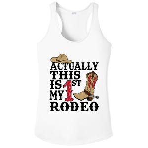 This Actually Is My First Rodeo Cowboy Hat Western Country Ladies PosiCharge Competitor Racerback Tank