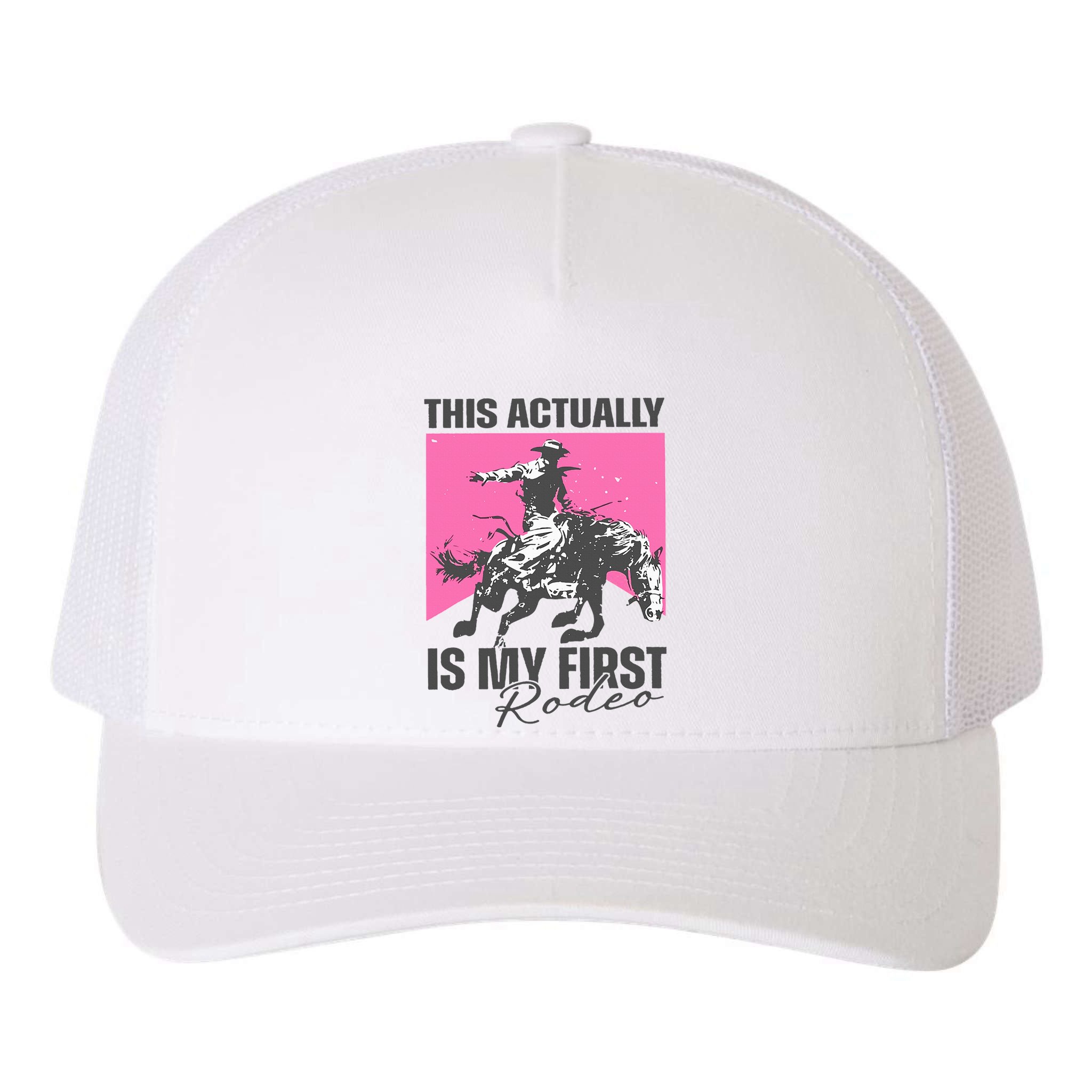 This Actually Is My First Rodeo Yupoong Adult 5-Panel Trucker Hat