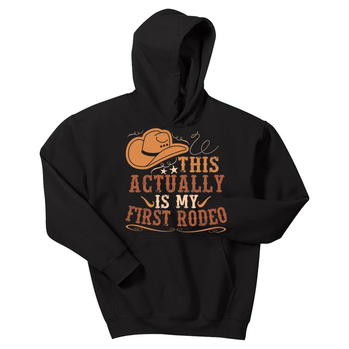 This Actually Is My First Rodeo Cowgirl Bronco Bucking Kids Hoodie