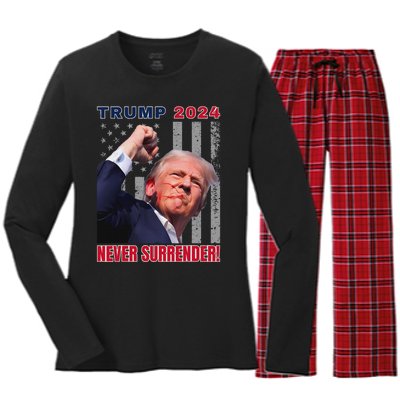 Trump Assassinated Injured Pennsylvania 2024 Design Women's Long Sleeve Flannel Pajama Set 