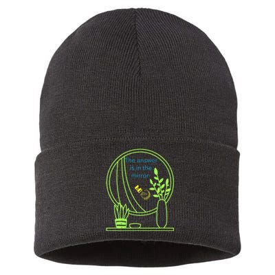 The Answer Is In The Mirror God. Captivating Message Sustainable Knit Beanie