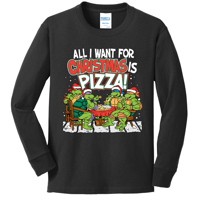 Turtles All I Want For Christmas Is Pizza Kids Long Sleeve Shirt