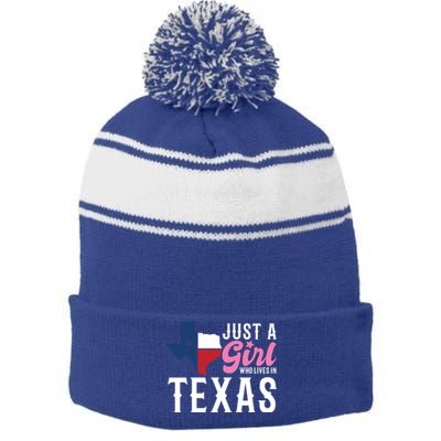 Texan American Just A Who Lives In Texas Cool Gift Stripe Pom Pom Beanie