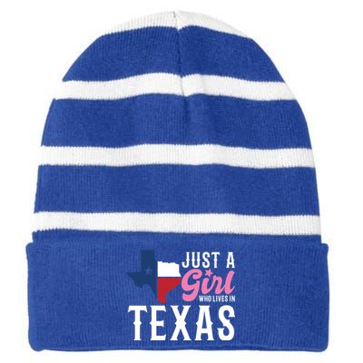 Texan American Just A Who Lives In Texas Cool Gift Striped Beanie with Solid Band