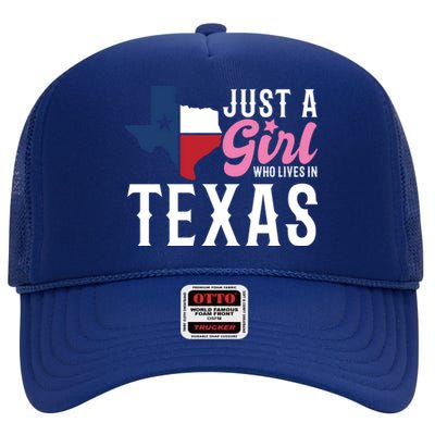 Texan American Just A Who Lives In Texas Cool Gift High Crown Mesh Back Trucker Hat