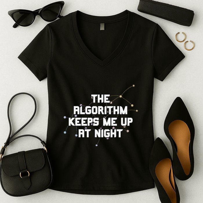 The Algorithm Keeps Me Up At Night Coding Humor Analytics Women's V-Neck T-Shirt