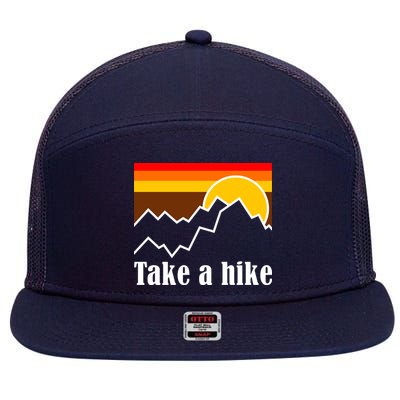 Take A Hike Sunset Funny Hiking 7 Panel Mesh Trucker Snapback Hat