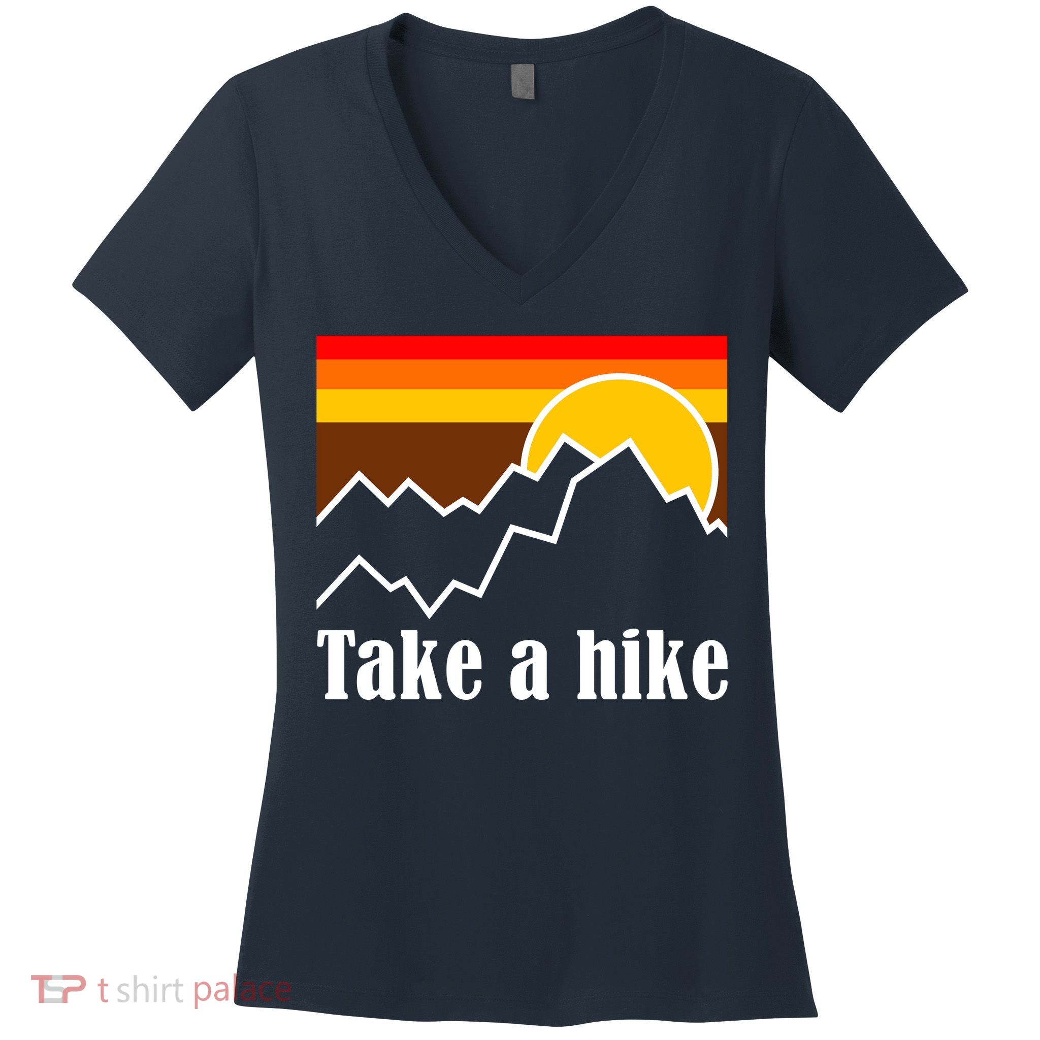 Take A Hike Sunset Funny Hiking Women's V-Neck T-Shirt