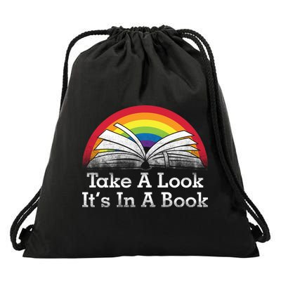Take A Look, It's In A Book Drawstring Bag