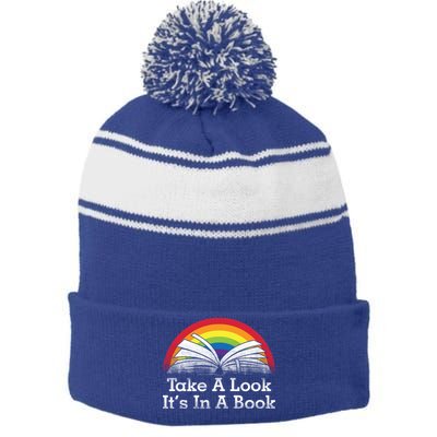 Take A Look, It's In A Book Stripe Pom Pom Beanie