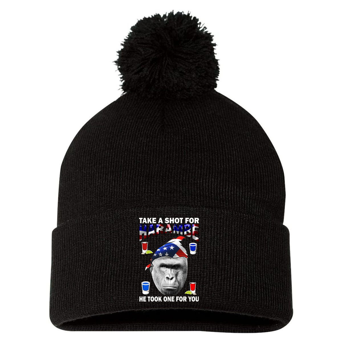 Take A Shot For Harambe Pom Pom 12in Knit Beanie