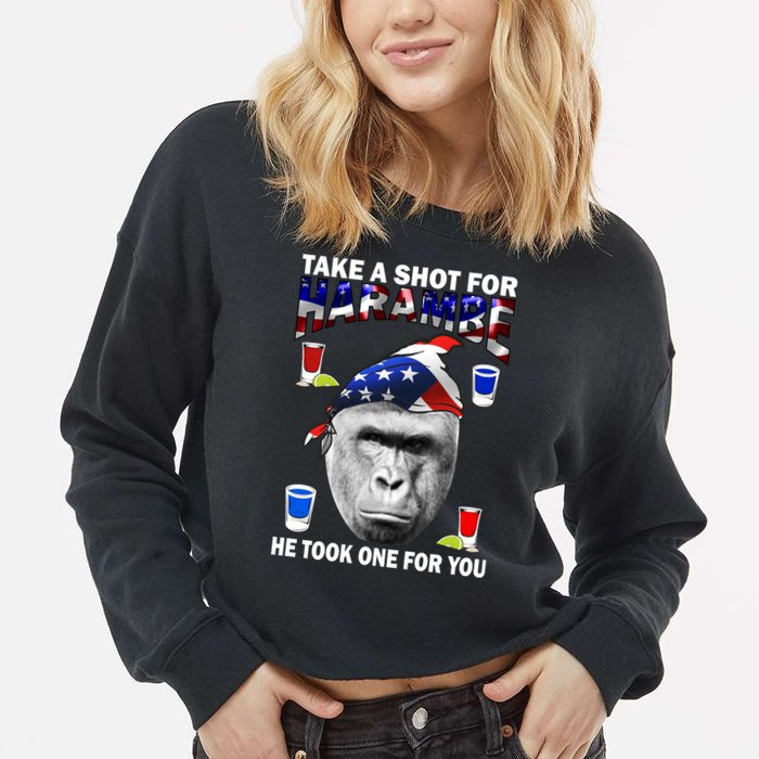 Take A Shot For Harambe Cropped Pullover Crew