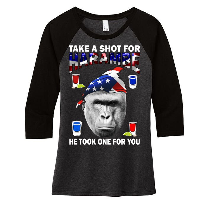 Take A Shot For Harambe Women's Tri-Blend 3/4-Sleeve Raglan Shirt