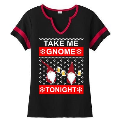 Take Me Gnome Tonight Ugly Christmas Ladies Halftime Notch Neck Tee