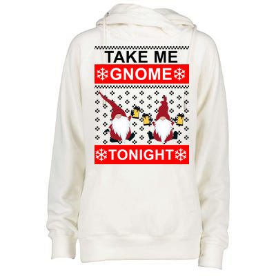 Take Me Gnome Tonight Ugly Christmas Womens Funnel Neck Pullover Hood