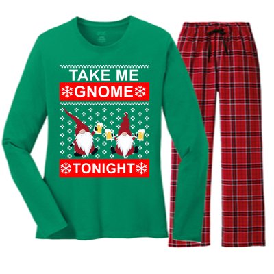 Take Me Gnome Tonight Ugly Christmas Women's Long Sleeve Flannel Pajama Set 